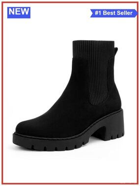 Womens Chelsea Platform Boots Faux Suede Lug Sole Ankle Bootie